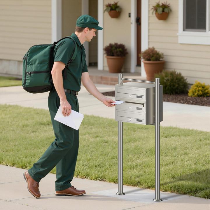 Actual product image Wiltec 3-post letterbox system stainless steel 512x270x1150mm Postal mailbox