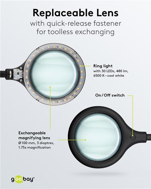 Actual product image Goobay LED clamp magnifier lamp, 6 W, black