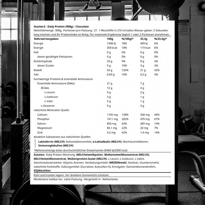 Valori nutrizionali e ingredienti Stackers Proteine giornaliere (908.91 g, 1 x, Chocolate)