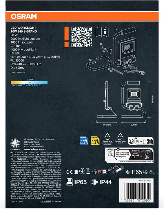 Image du produit Osram LED Aussen-Strahler WORKLIGHTS S-STAND 20W 840 Neutralweiss 4099854572050