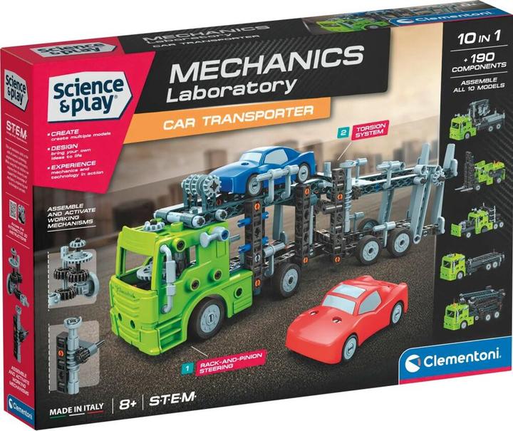 Actual product image Clementoni Mechanics Autotransporter 10 in 1 Baukasten