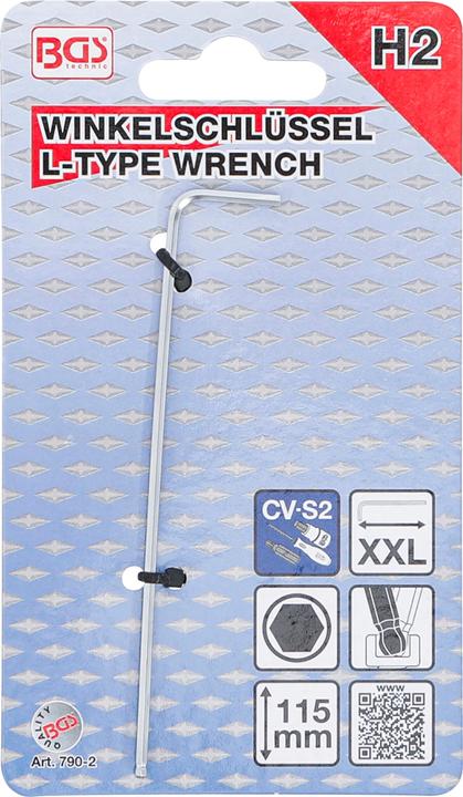 Produktbild BGS Winkelschlüssel extra lang Innensechskant / Innensechskant mit Kugelkopf 2,0 mm