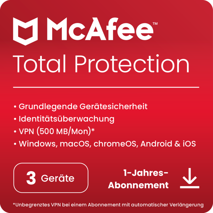 McAfee Total Protection 2022 (3 User, 3 Geräte/User, 12 Monate)