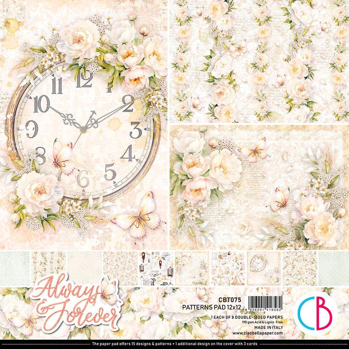 Actual product image Ciao Bella Scrapbook paper "Always & Forever Patterns", 8 sheets, 30.5 x 30.5 cm (190 g/m², 8x)