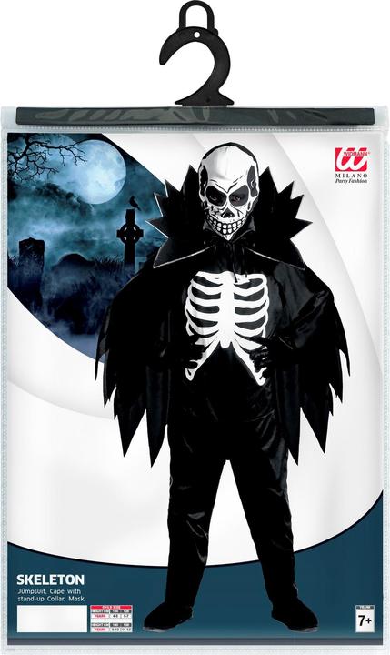 Produktbild Widmann Scary Skeleton Kinderkostüm: Anzug, Maske, Mantel mit Kragen (116)
