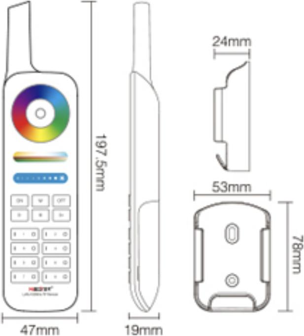 Actual product image Milight 433MHz 8-zone remote control RGB+KW/WW (RGBCCT)