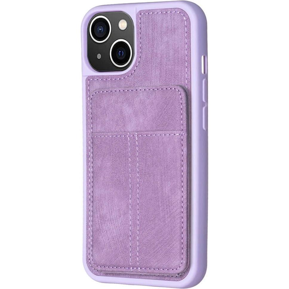 Cover-Discount iPhone 15 - Kickstand Case mit Kartenfächer lila (Apple iPhone 15), Smartphone Hülle, Violett