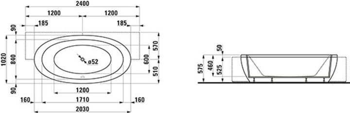 Produktbild Laufen Badewanne Acryl Halbeinbau Il Bagno Alessi One 2030x1020x460mm, mit Frontschürze, inkl. Fu (230 l, 218.80 cm, 118.80 cm)