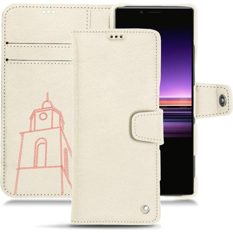 Noreve Lederschutzhülle Wallet (Sony Xperia 1), Smartphone Hülle, Weiss