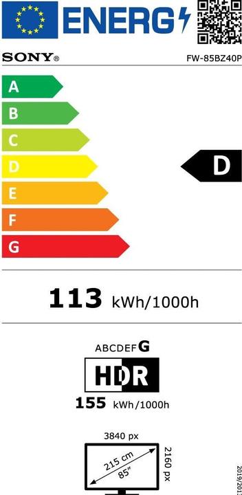 Energy Label Sony FW85BZ40PB.CEI 85IN (3840 x 2160 Pixels, 85")