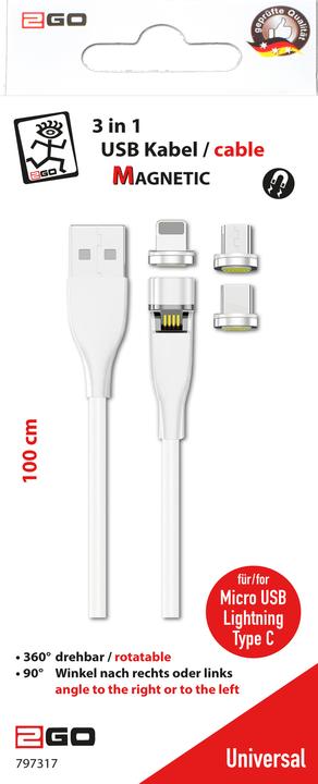 Productafbeelding 2GO 797317 USB-kabel USB B USB C/Micro USB B/Lightning (1 m)