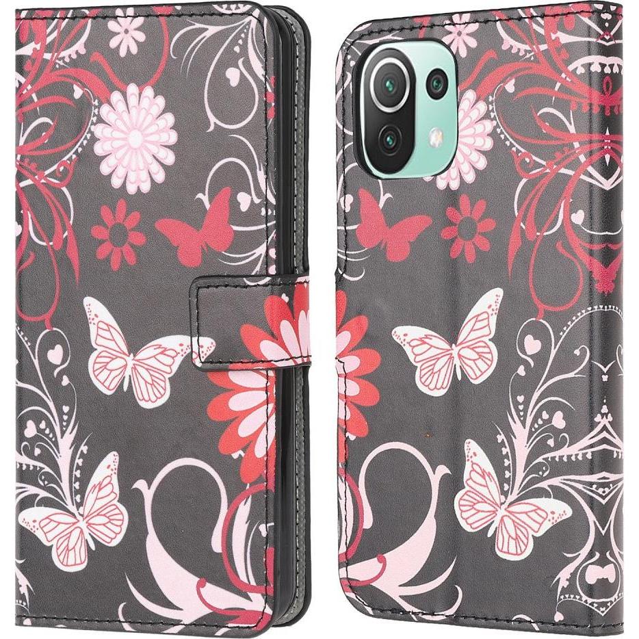 Cover-Discount Xiaomi Mi 11 Lite - Leder Hülle Etui Schmetterling schwarz (Xiaomi Mi 11 Lite), Smartphone Hülle, Schwarz