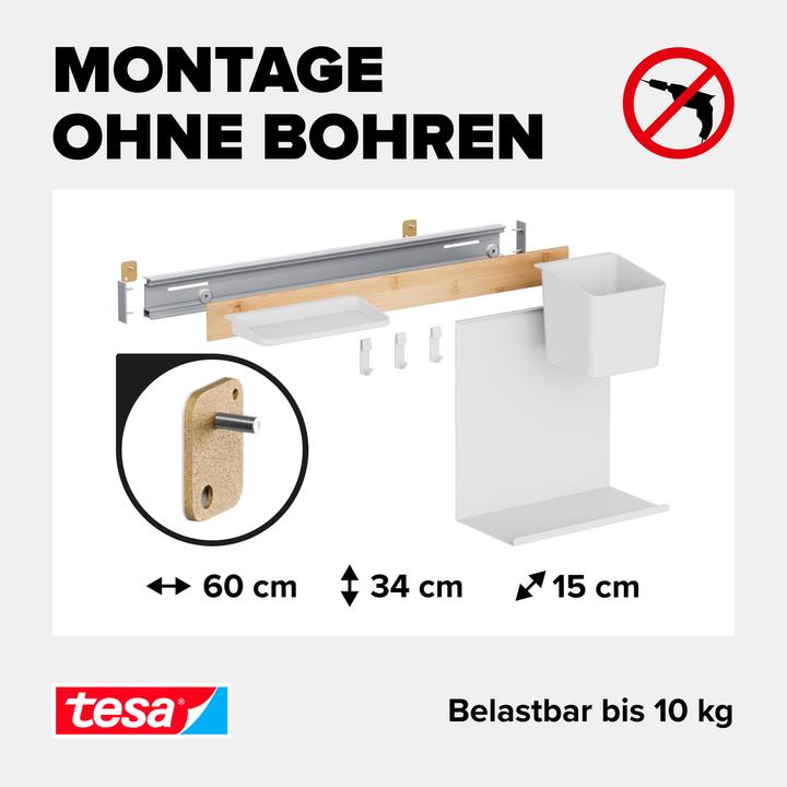 Image du produit tesa Organiseur de cuisine Combi-Set S à coller, montage sans perçage