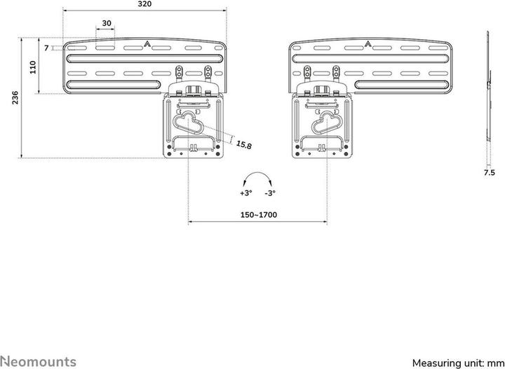 Actual product image Neomounts Wall mount 1200x600mm 60kg/43-85"/fix/black/for Samsung (Wall, 60 kg, 43" - 85")