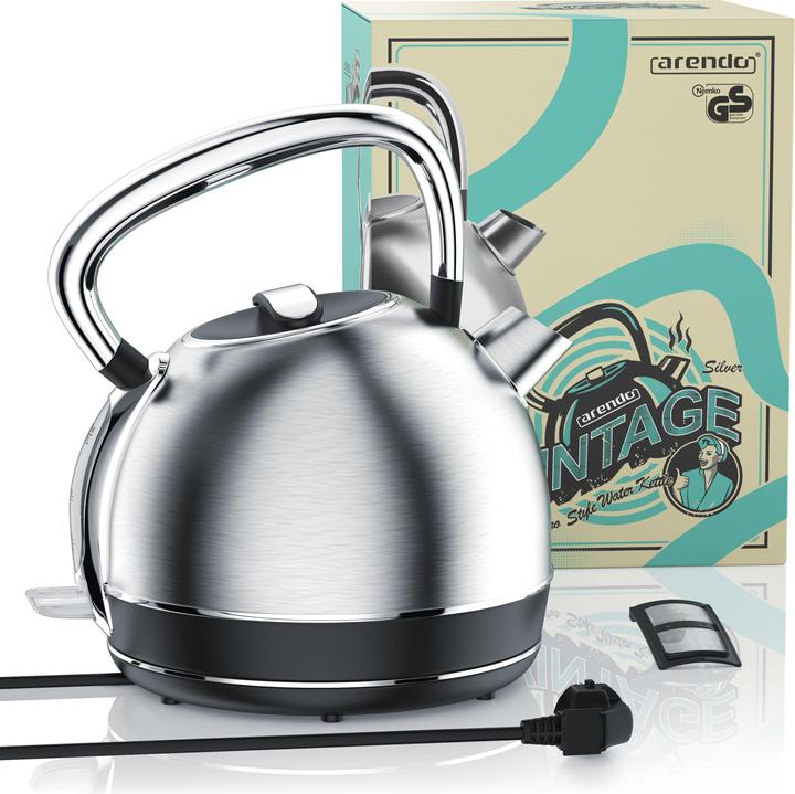 Image du produit Arendo Bouilloire 1,7 l, 2200 W, acier inoxydable, style rétro vintage, protection contre la surchauffe et (1.70 l)