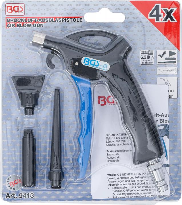 Actual product image BGS Air Blow Gun with 3 Attachments