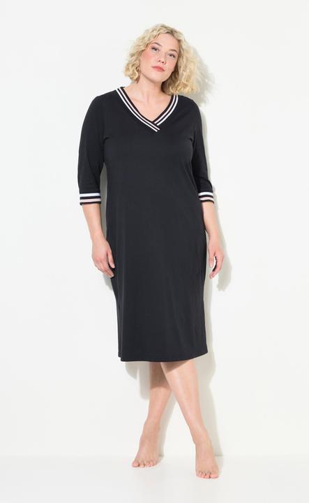 Image du produit Ulla Popken Chemise de nuit avec bordure fantaisie – col en V et manches 3/4 (50, 52)