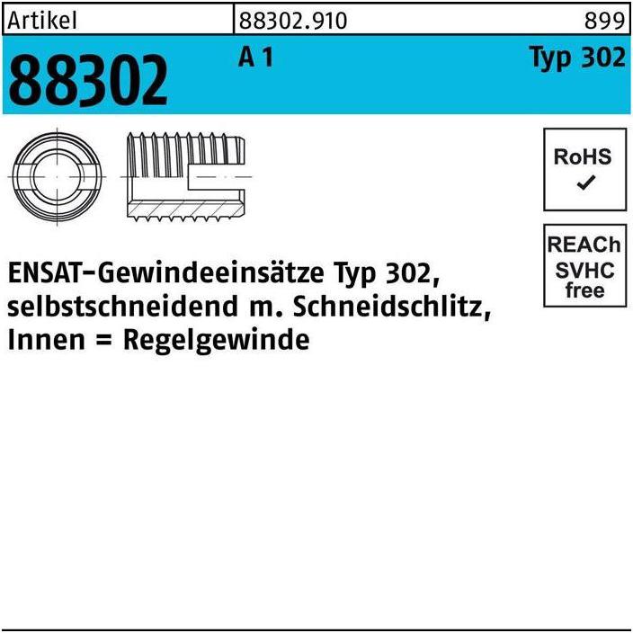 Thumbnail - Ensat, Gewindeschneider + Gewindebohrer, Gewindeeinsatz R 88302 Typ 302 M 8 x 15 A 1