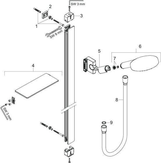 Actual product image hansgrohe HG Br.set RAINDANCE Sel S 120 3jet/Unica 125mm Bsta 90cm chrome 9 l/min EcoSmart (3 Beam types, 9 l/min)