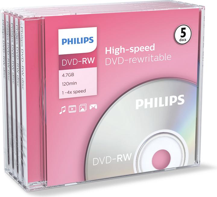 Image du produit Philips 1x5 DVD-RW 4,7 Go 4x JC (5 x)