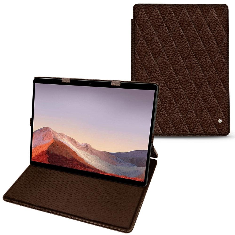 Noreve Lederschutzhülle vertikal (Microsoft Surface Pro X), Tablet Hülle, Braun