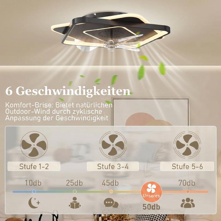 Produktbild Homcom Deckenventilator mit Licht Stahl, Acryl Schwarz (50 dB)