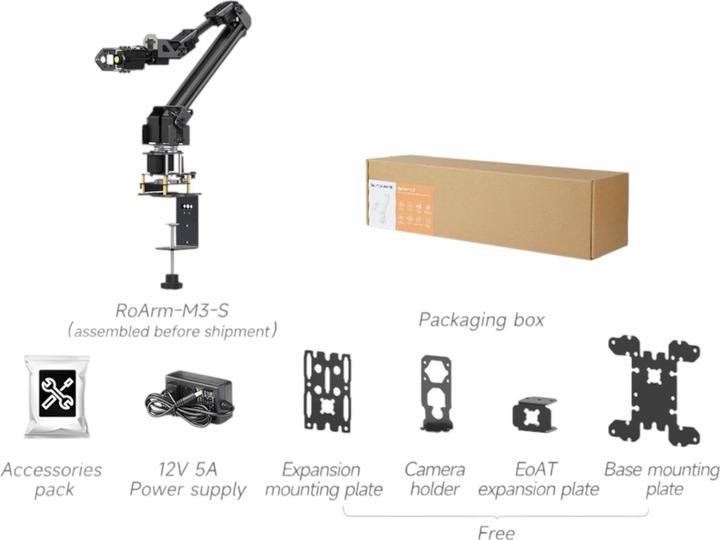 Actual product image WaveShare ESP32 5+1-DOF Roboterarm-Kit RoArm-M3-S mit Hochdrehmoment Serial Bus Servos
