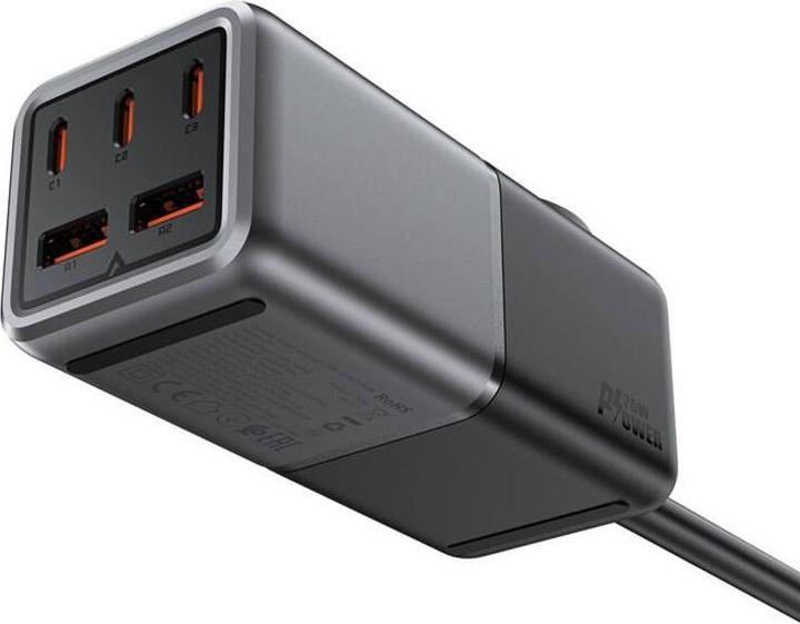 Image du produit Acefast Desktop power strip Z2, GaN, 3xUSB-C, 2xUSB-A, 75W (noir) (75 W, 5 ports)