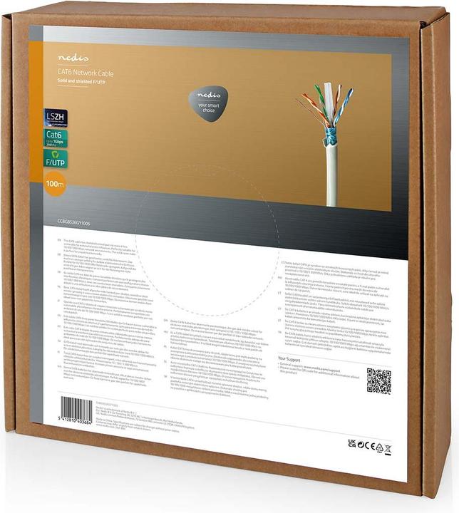 Actual product image Nedis Network Cable Rolls | CAT6 | Solid | F/UTP | Pure Copper | 100.0 m | Indoor | Round | (F/UTP, CAT6, 100 m)