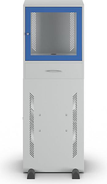 Produktbild eurokraft basic Computerschrank, Standardausführung, lichtgrau/enzianblau (60 cm, 163.80 cm)