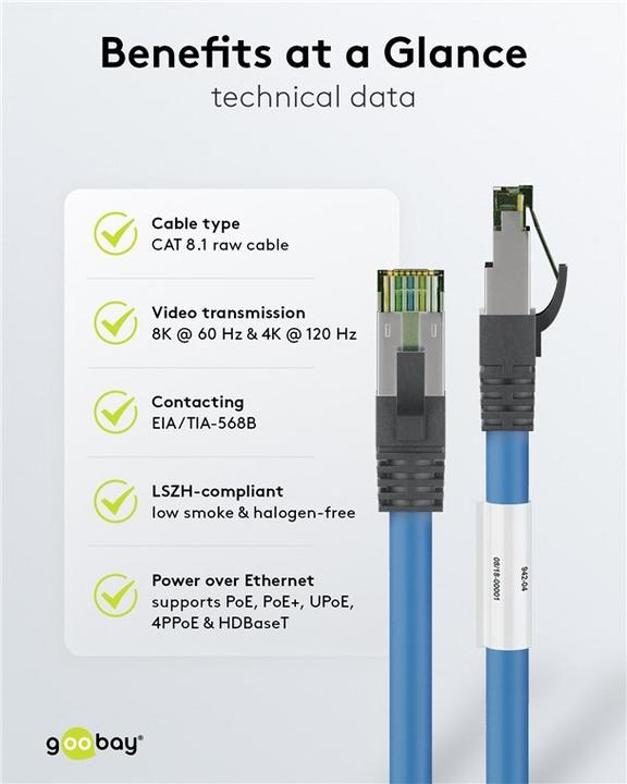 Produktbild Goobay Netzwerkkabel (S/FTP, CAT8.1, 1 m)