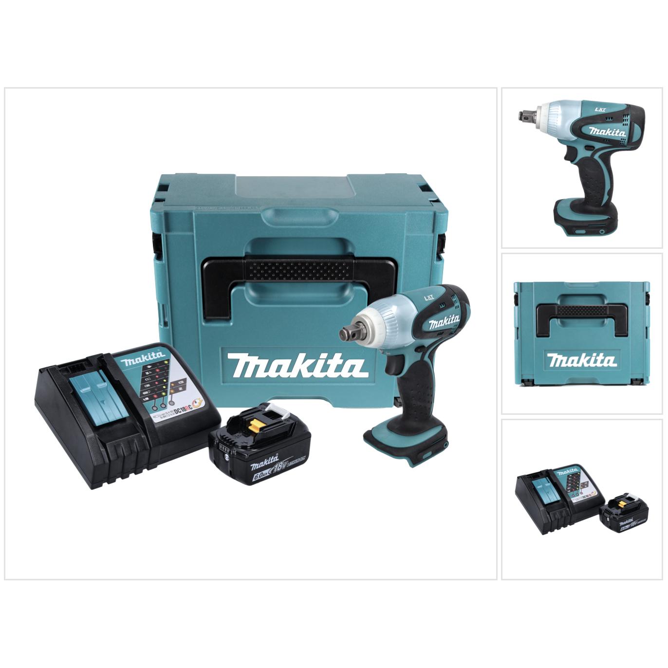 Makita, Bohrmaschine + Akkuschrauber, DTW 251 RG1J Akku Schlagschrauber 18 V 230 Nm 1/2" + 1x Akku 6,0 Ah + Ladegerät + ...