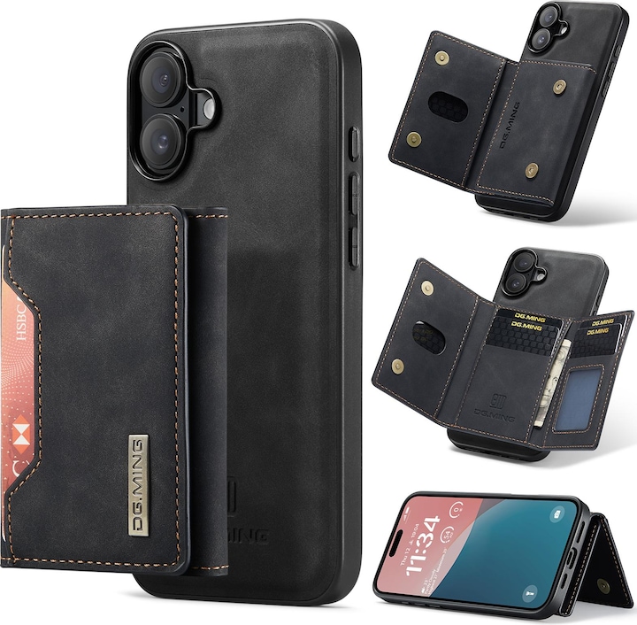 Produktbild Dg.Ming iPhone 7/8/SE 2020/SE 2022 - Etui, Leder-Optik, Kartenfach & Magnetverschluss, Schwarz (Apple iPhone 8, Apple iPhone SE, Apple iPhone 7)