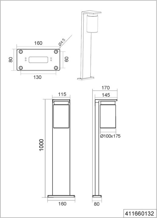 Actual product image Trio WL ARDILA 1xE27 oLM IP44411660132B.16xH.100xAl.17cm Daemm.-sens (E27, IP44)