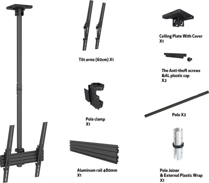 Actual product image Multibrackets Ceiling mount 1x, 40"-70", VESA 100x100 - 400x