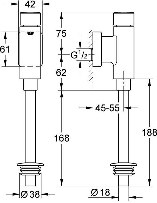 Produktbild Grohe Druckspüler RONDO f Urinal 1/2" o Vorabsperrung chr