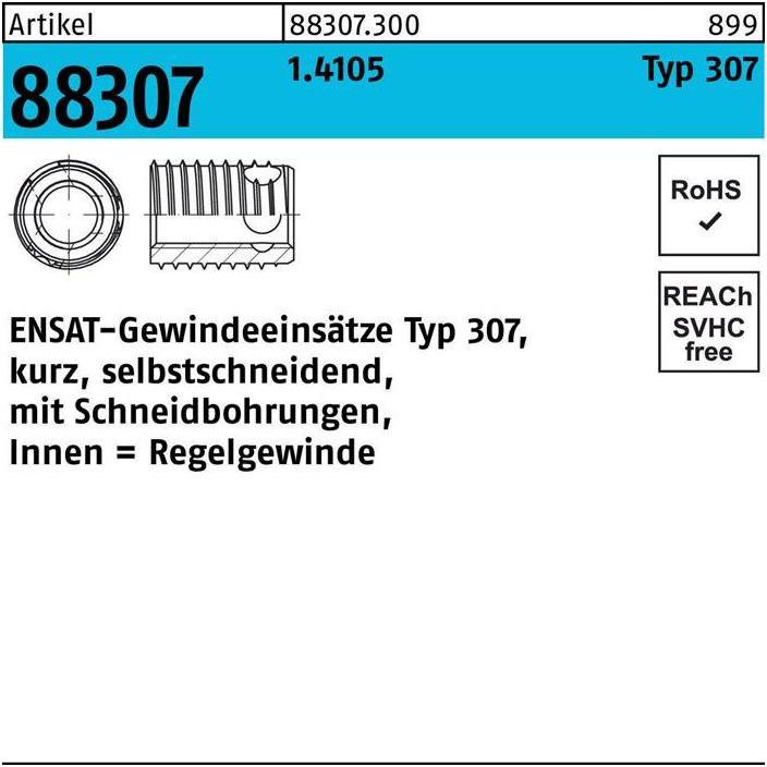 Thumbnail - Ensat, Gewindeschneider + Gewindebohrer, Gewindeeinsatz R 88307 Typ 307 M 10 x 10 1.4105
