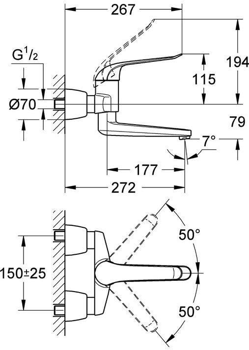 Produktbild Grohe EH-WTbatt EUROECO SPECIAL 1/2Zoll Ausl 274mm absp. S-Anschlüsse ch