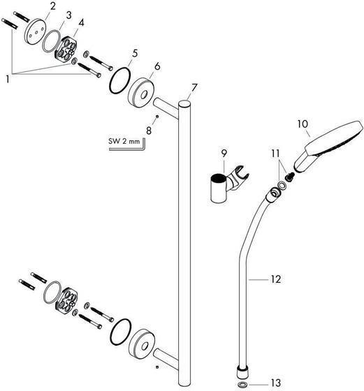 Productafbeelding hansgrohe HG doucheset RAINDANCE SELECT S 120 Bsta Unica Comfort 900mm wit/chroom (3 Typen balken, 16 l/min)