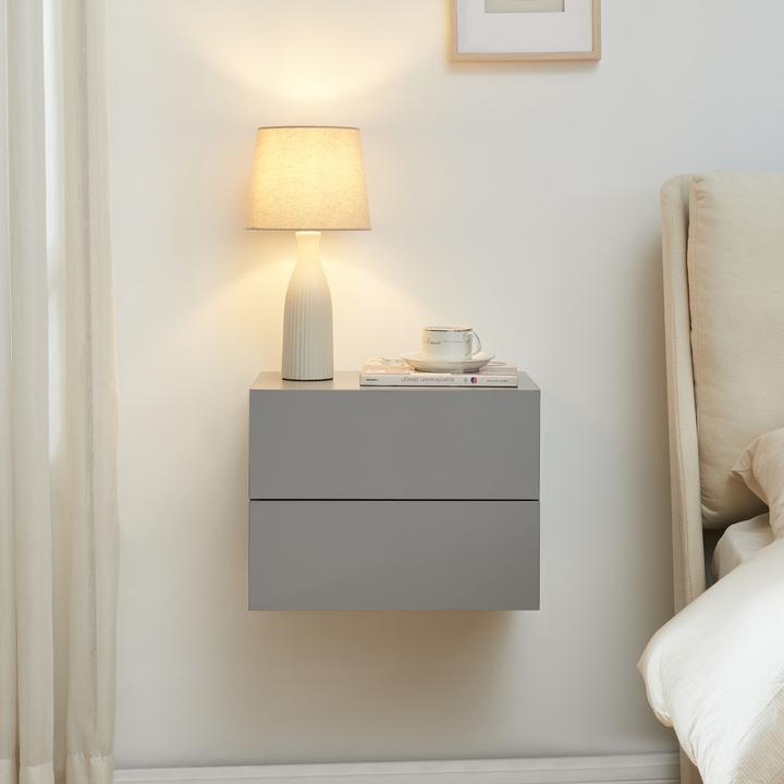 Produktbild En.Casa Nachttisch hängend Ampfing mit 2 Schubladen Hellgrau (40 x 29 x 30 cm)