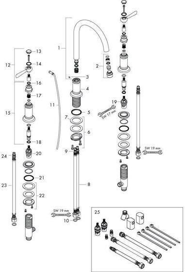 Productafbeelding Axor 3-L wastafelmengkraan 180 MONTREUX DN 15 m hendel gr m ZAG 1 1/4" chr