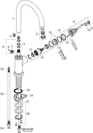 Image du produit hansgrohe Mitigeur monocommande pour évier AXOR MONTREUX DN 15 aspect inox