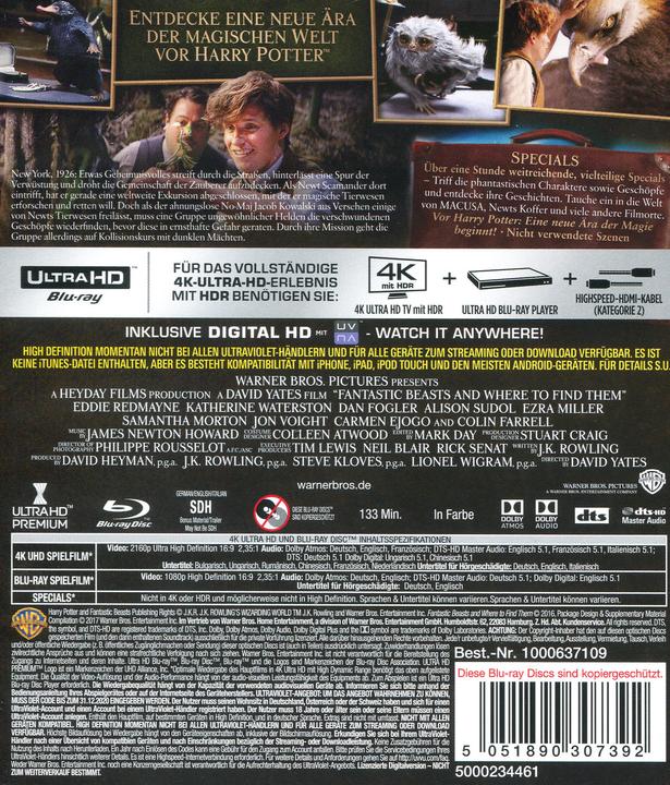 Image du produit Les animaux fantastiques et l'endroit où les trouver (Blu-ray 4k, 2016, Allemand, Français)