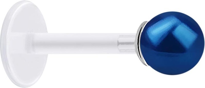 Actual product image Star Piercing Micro Labret transparent with pearl ball dark blue (without brass, 925 sterling silver, Bioflex)