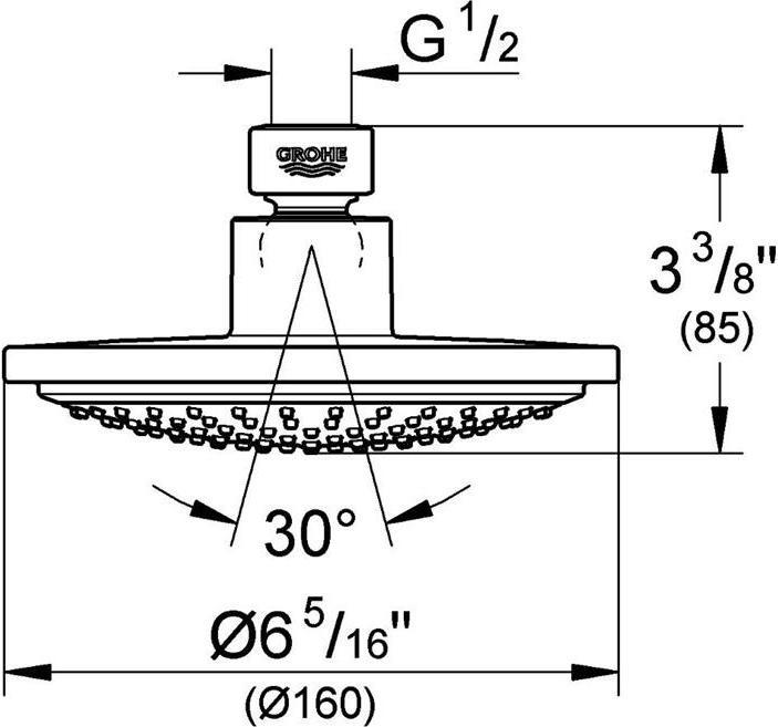 Actual product image Grohe Overhead shower EUPHORIA C 28232000 d= 160mm m flow const 9,4 l/min. chr (1 Beam type, 7.50 l/min)