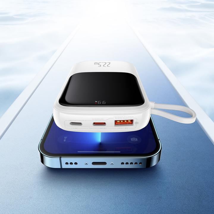 Actual product image Baseus Powerbank Qpow Pro with USB-C cable, USB-C, USB, 10000mAh, 22.5W (white) (10000 mAh, 22.50 W, 37 Wh)