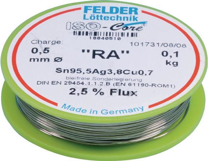 Actual product image Felder Solder wire ISO-Core® RA 0.5 mm 100 g Sn95.5Ag3.8Cu0.7