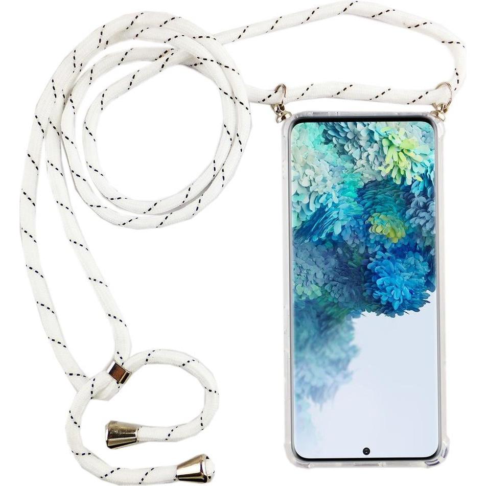 König Design Handykette für Samsung Galaxy S20 Band Case zum umhängen mit Kordel Etui Weiss, Handykette, Transparent
