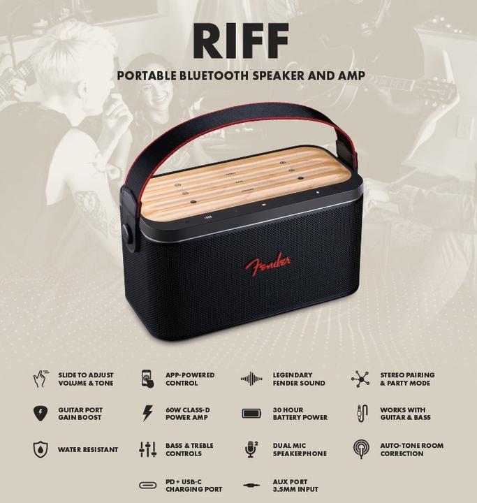 Image du produit Fender Haut-parleur Bluetooth RIFF 60W (30 h, Fonctionnement sur batterie)