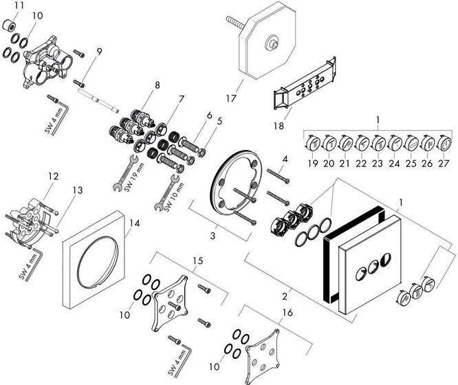 Immagine prodotto hansgrohe HG SHOWERSELECT set pronto per il montaggio per valvola da incasso 3 consumatori cromo